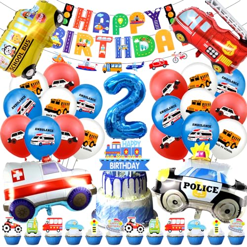 49 Stück Auto Geburtstag Deko 2 Jahre, Car Geburtstag Dekoration, Geburtstag Auto Party Set, Enthält Auto Geburtstag Ballons Banner Tortendeko für Auto Thema Geburtstag Deko von Craggyer