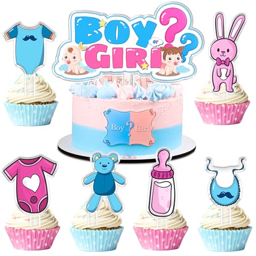 Boy or Girl Tortendeko, Gender Reveal Cupcake Topper, Blau Rosa Gender Reveal Tortendekoration für Gender Reveal Party Deko Baby Shower Geburtstag von Craggyer