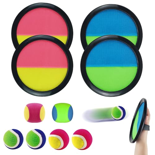 Cragmut 9-Teiliges Set Klettballspiel, Klettball Set mit 4 Klett Ball Paddle und 5 Klettball, Klettballspiel für Kinder, Klettballspiel für Kinder Ab 3, für Party, Garten, Innen und Außen von Cragmut