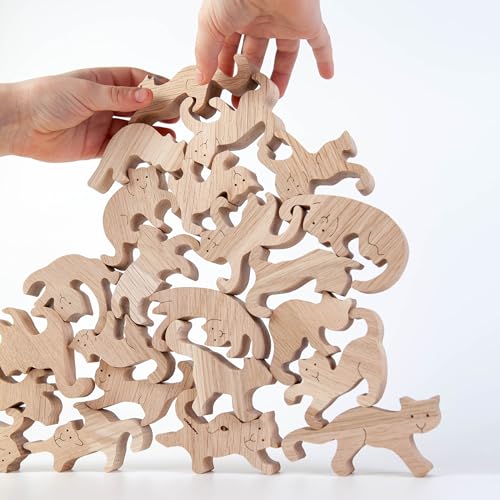 Craman Oak Stacking Game Cats Acrobats (medium Set 24 Cats), Made in Germany, Pile Game von Craman