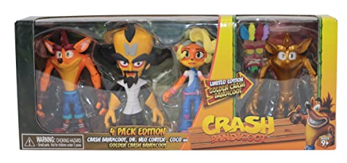 Crash Bandicoot Bandai Action-Figuren, 4er-Pack mit Maske, 11 cm, 4 Stück, Spielzeug mit Maske und Ständer, Sammelfiguren als Merchandise- und Videospiel-Geschenke von Crash Bandicoot