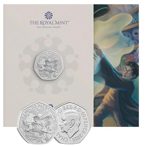 CrawleyCoins 2025 The Patronus Magic Wand Harry P UK 50p 50 Pence Münze in Mint Versiegelte Packung von CrawleyCoins