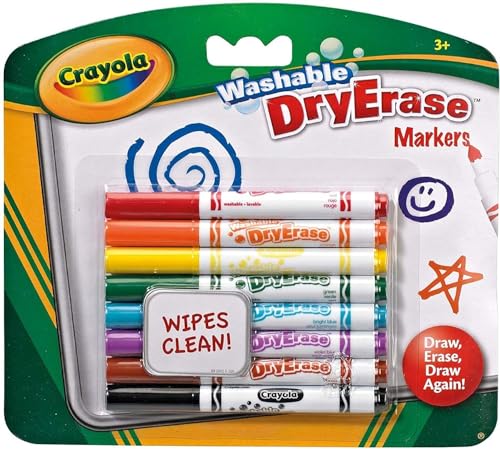 CRAYOLA Washable Dry-Erase Markers - Assorted Colours (Pack of 8) , Low Odour, Easy Wiping Colouring Fun! , Ideal for Kids Aged 3+ von CRAYOLA