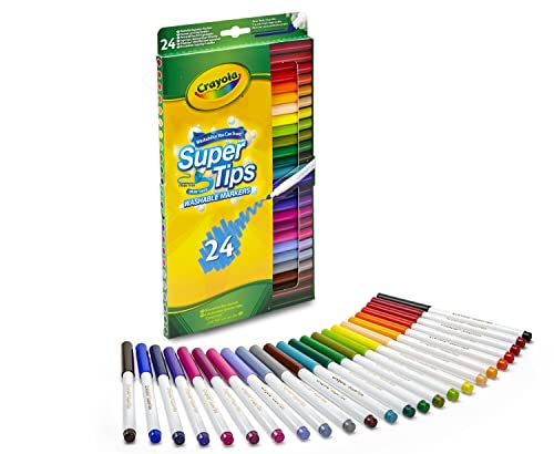 CRAYOLA Supertips Filzstifte Kinder Auswaschbar, Malstifte Set In 24 Verschiedenen Farbtönen, Ungiftige Filzstifte Mit Konischer Spitze, Bastel Set, Fasermaler Kinder, Malstifte Ab 3 Jahre von CRAYOLA