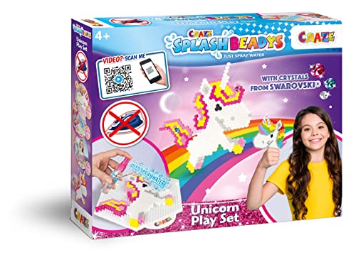 Craze Splash BEADYS Steckperlen Play Set Unicorn Einhorn Bügelperlen ohne Bügeln Wasserperlen für Kinder ungiftig mit Swarovski Crystal Bastelset 58467 von CRAZE