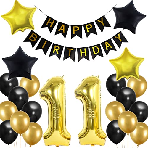 11. Geburtstag Dekoration, 11 Geburtstag Deko Schwarz und Gold, Geburtstagsdeko 11 Jahre Junge, 11 Jahre Geburtstagdeko Junge, Luftballon 11. Geburtstag Deko Mädchen, 11. Party Luftballons von Crazy-M