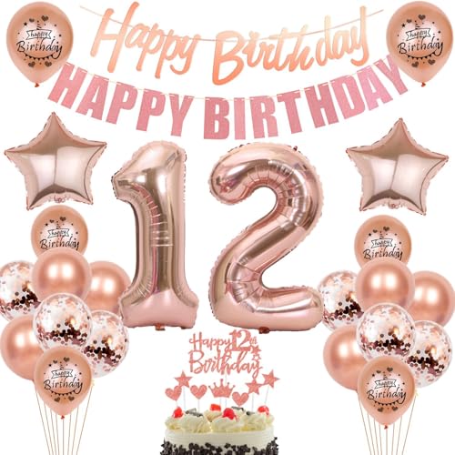 12. Geburtstag Mädchen Deko, 12 Geburtstag Dekoration mit "Happy Birthday" Banner, Rosegold Luftballons 12.Geburtstag Deko Mädchen,Rosegold Tortendeko Geburtstag 12 jahre Mädchen Geburtstagsdeko 12. Geburtstag Mädchen Deko, 12 Geburtstag Dekoration mit "Happy Birthday" Banner, Rosegold Luftballons 12.Geburtstag Deko Mädchen,Rosegold Tortendeko Geburtstag 12 jahre Mädchen Geburtstagsdeko von Crazy-M