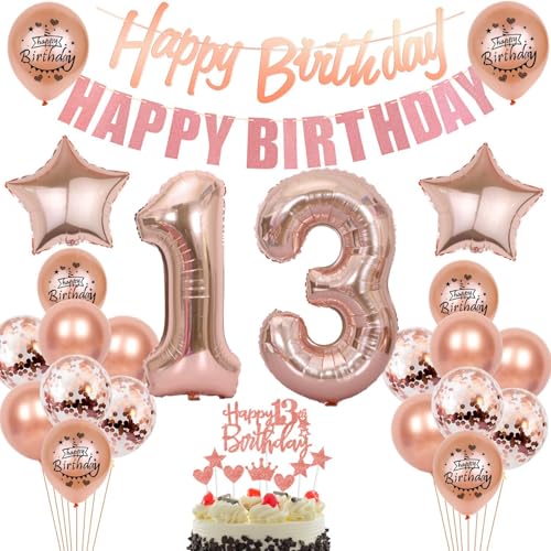 13. Geburtstag Mädchen Deko, 13 Geburtstag Dekoration mit "Happy Birthday" Banner, Rosegold Luftballons 13.Geburtstag Deko Mädchen,Rosegold Tortendeko Geburtstag 13 jahre Mädchen Geburtstagsdeko 13. Geburtstag Mädchen Deko, 13 Geburtstag Dekoration mit "Happy Birthday" Banner, Rosegold Luftballons 13.Geburtstag Deko Mädchen,Rosegold Tortendeko Geburtstag 13 jahre Mädchen Geburtstagsdeko von Crazy-M