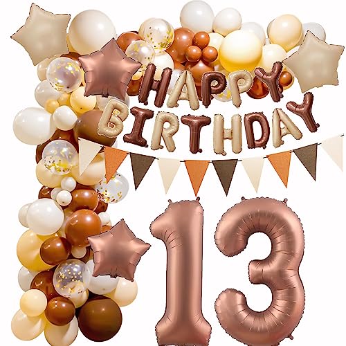 13. Luftballons Retro Braun, 13 Geburtstag Mädchen Junge, Geburtstagsdeko 13 Ballon Girlande, Deko 13. Geburtstag Kaffee Ballon Arch, 13 Jahr Beige Vintage Ballon Deko 13. Geburtstag Dekorationen von Crazy-M