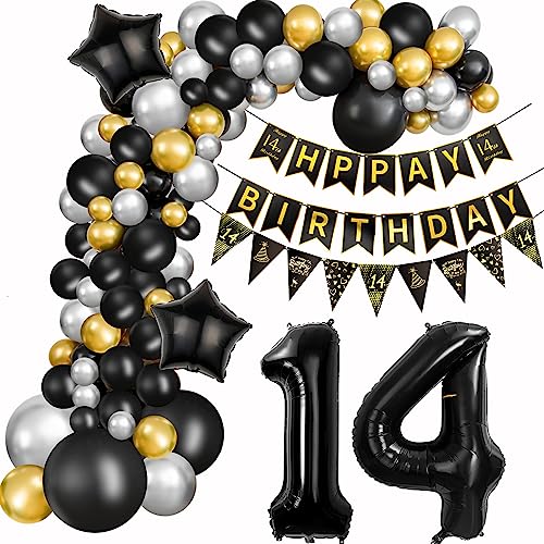 14. Geburtstag Dekoration Mädchen Deko 14. Geburtstag Junge Luftballon 14. Geburtstag Gold Schwarz Silber Geburtstag 14 Jahre Junge Ballon Girland 14 Geburtstag Mädchen Junge 14. Geburtstag Deko von Crazy-M