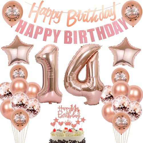 14. Geburtstag Mädchen Deko, 14 Geburtstag Dekoration mit "Happy Birthday" Banner, Rosegold Luftballons 14.Geburtstag Deko Mädchen,Rosegold Tortendeko Geburtstag 14 jahre Mädchen Geburtstagsdeko 14. Geburtstag Mädchen Deko, 14 Geburtstag Dekoration mit "Happy Birthday" Banner, Rosegold Luftballons 14.Geburtstag Deko Mädchen,Rosegold Tortendeko Geburtstag 14 jahre Mädchen Geburtstagsdeko von Crazy-M