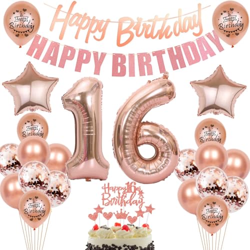 16. Geburtstag Mädchen Deko, 16 Geburtstag Dekoration mit "Happy Birthday" Banner, Rosegold Luftballons 16.Geburtstag Deko Mädchen,Rosegold Tortendeko Geburtstag 16 jahre Mädchen Geburtstagsdeko 16. Geburtstag Mädchen Deko, 16 Geburtstag Dekoration mit "Happy Birthday" Banner, Rosegold Luftballons 16.Geburtstag Deko Mädchen,Rosegold Tortendeko Geburtstag 16 jahre Mädchen Geburtstagsdeko von Crazy-M