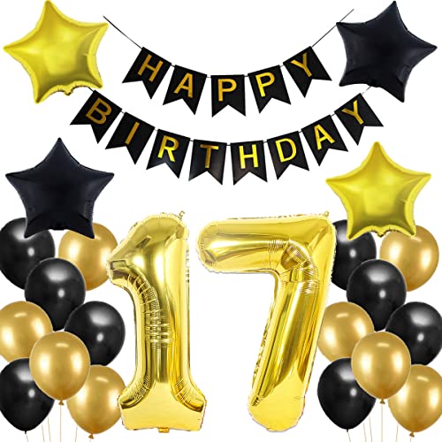 17. Geburtstag Dekoration, 17 Geburtstag Deko Schwarz und Gold, Geburtstagsdeko 17 Jahre Junge, 17 Jahre Geburtstagdeko Junge, Luftballon 17. Geburtstag Deko Mädchen, 17. Party Luftballons von Crazy-M