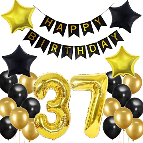 37. Geburtstag Dekoration, 37 Geburtstag Deko Schwarz und Gold, Geburtstagsdeko 37 Jahre Mann, 37 Jahre Geburtstagdeko Mann, Luftballon 37. Geburtstag Deko, 37. Party Luftballons von Crazy-M