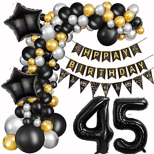 45. Geburtstag Dekoration Frauen Deko 45. Geburtstag Mann Luftballon 45. Geburtstag Gold Schwarz Silber Geburtstag 45 Jahre Mann Ballon Girland 45 Geburtstag Frau Mann 45. Geburtstag Dekorationen von Crazy-M