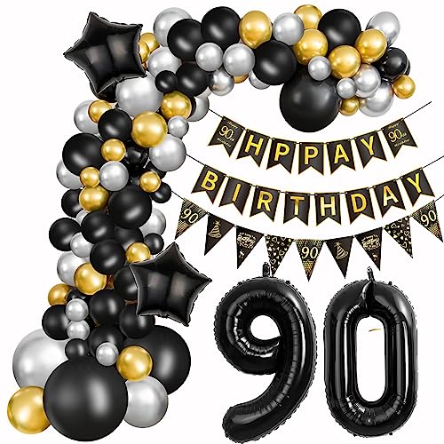 90. Geburtstag Dekoration Frauen Deko 90. Geburtstag Mann Luftballon 90. Geburtstag Gold Schwarz Silber Geburtstag 90 Jahre Mann Ballon Girland 90 Geburtstag Frau Mann 90. Geburtstag Dekorationen von Crazy-M