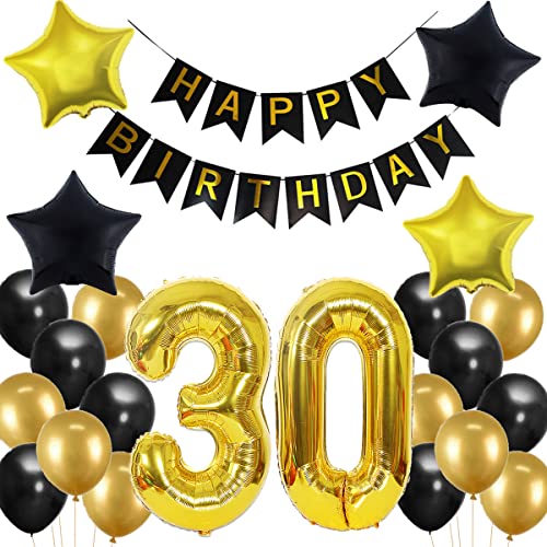 Crazy-M 30. Geburtstag Dekoration, Schwarz und Gold, 23-teiliges Ballon-Set für Männer, 30. Party Luftballons Crazy-M 30. Geburtstag Dekoration, Schwarz und Gold, 23-teiliges Ballon-Set für Männer, 30. Party Luftballons von Crazy-M