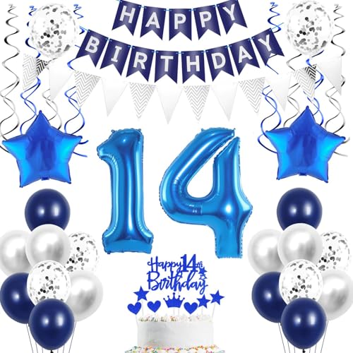 Deko 14. geburtstag Junge ballon silber blau tortendeko 14 geburtstag Junge deko luftballons 14. Geburtstag Junge blau Geburtstagsdeko 14 jahre Junge geburtstags ballon 14 Geburtstag Deko Junge von Crazy-M