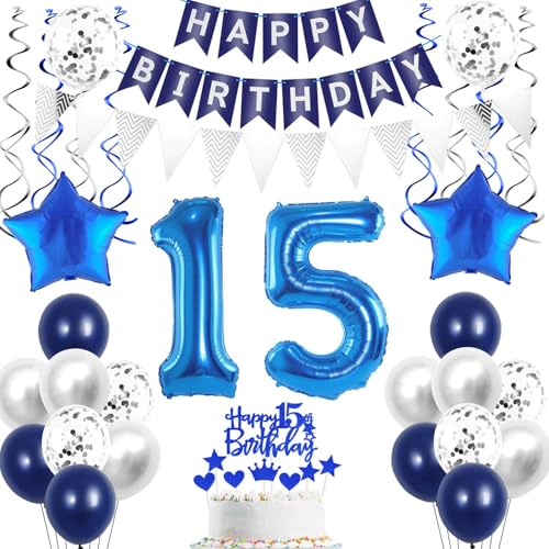 Deko 15. geburtstag Junge ballon silber blau tortendeko 15 geburtstag Junge deko luftballons 15. Geburtstag Junge blau Geburtstagsdeko 15 jahre Junge geburtstags ballon 15 Geburtstag Deko Junge von Crazy-M