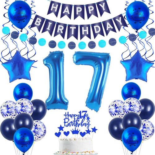 Deko 17. Geburtstag Junge - Luftballon Blau Tortendeko Geschenk - Geburtstagsdeko 17 Jahre Ballon von Crazy-M