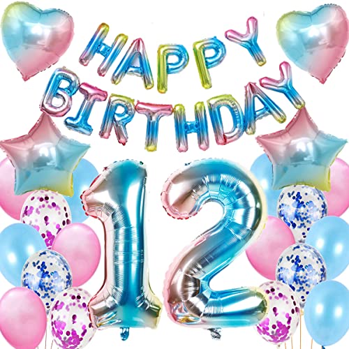 Luftballon 12 Geburtstag Regenbogen, Geburtstagsdeko 12 Jahre Mädchen, Deko 12 Geburtstag Mädchen, 12 Geburtstag Deko Regenbogen, Balloon 12.Geburtstagsdeko Folienballon, 12 Jahre Geburtstag Mädchen von Crazy-M