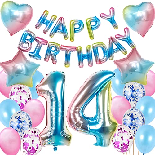 Luftballon 14 Geburtstag Regenbogen, Geburtstagsdeko 14 Jahre Mädchen, Deko 14 Geburtstag Mädchen, 14 Geburtstag Deko Regenbogen, Balloon 14.Geburtstagsdeko Folienballon, 14 Jahre Geburtstag Mädchen von Crazy-M
