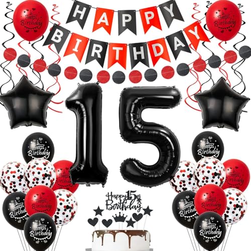 Luftballon 15 Geburtstag Mädchen Deko, 15 Jahre Mädchen Geburtstagsdeko Ballon, Schwarz rot Luftballon Deko 15.geburtstag mädchen dekoration Schwarz, rot Tortendeko 15 Geburtstag deko für mädchen Luftballon 15 Geburtstag Mädchen Deko, 15 Jahre Mädchen Geburtstagsdeko Ballon, Schwarz rot Luftballon Deko 15.geburtstag mädchen dekoration Schwarz, rot Tortendeko 15 Geburtstag deko für mädchen von Crazy-M