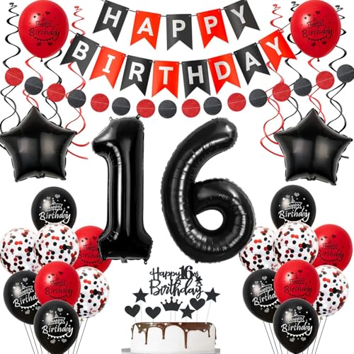Luftballon 16 Geburtstag Mädchen Deko, 16 Jahre Mädchen Geburtstagsdeko Ballon, Schwarz rot Luftballon Deko 16.geburtstag mädchen dekoration Schwarz, rot Tortendeko 16 Geburtstag deko für mädchen Luftballon 16 Geburtstag Mädchen Deko, 16 Jahre Mädchen Geburtstagsdeko Ballon, Schwarz rot Luftballon Deko 16.geburtstag mädchen dekoration Schwarz, rot Tortendeko 16 Geburtstag deko für mädchen von Crazy-M