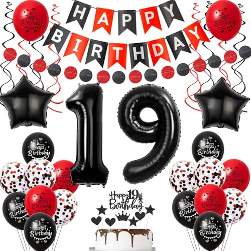 Luftballon 19 Geburtstag Mädchen Deko, 19 Jahre Mädchen Geburtstagsdeko Ballon, Schwarz rot Luftballon Deko 19.geburtstag mädchen dekoration Schwarz, rot Tortendeko 19 Geburtstag deko für mädchen Luftballon 19 Geburtstag Mädchen Deko, 19 Jahre Mädchen Geburtstagsdeko Ballon, Schwarz rot Luftballon Deko 19.geburtstag mädchen dekoration Schwarz, rot Tortendeko 19 Geburtstag deko für mädchen von Crazy-M