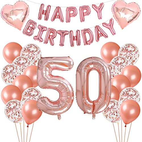Luftballon 50. Geburtstag Rosegold - Deko für Frauen, Folienballon, 50 Jahre Feier von Crazy-M