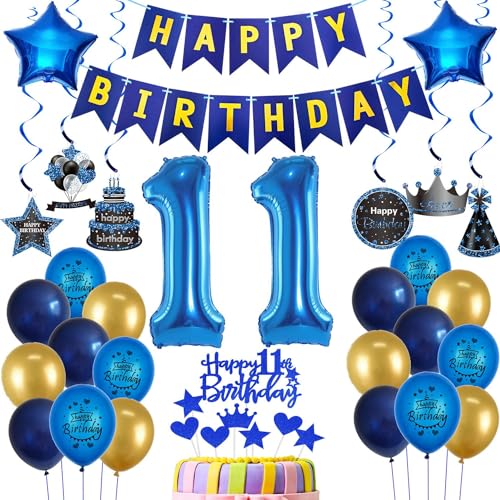 Luftballons 11 Geburtstag Dekoration Blau Gold 11 Jahre Jungen Geburtstagsdeko Ballon,Blau Happy Birthday Girlande Banner Folienballon 11 Geburtstag Party Deko für Junge,deko 11. Geburtstag Junge von Crazy-M