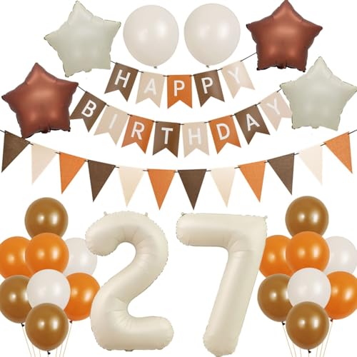 Luftballons 27 Geburtstag Frauen Deko, Geburtstagsdeko 27 Jahre Frau Mann Ballon, Retro Kaffee Braun sand weiß Deko Ballon 27. geburtstag Frauen dekoration, 27 Geburtstag deko von Crazy-M