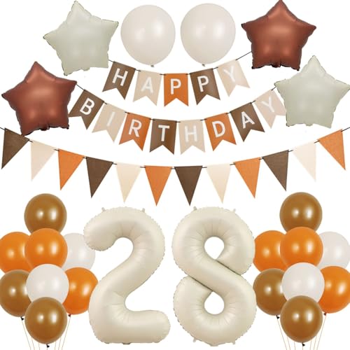 Luftballons 28 Geburtstag Frauen Deko, Geburtstagsdeko 28 Jahre Frau Mann Ballon, Retro Kaffee Braun sand weiß Deko Ballon 28. geburtstag Frauen dekoration, 28 Geburtstag deko von Crazy-M