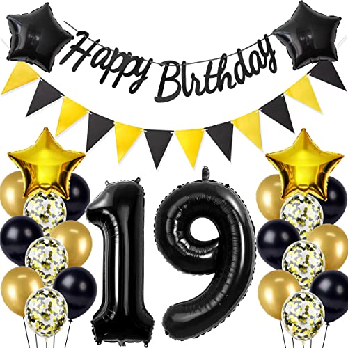 Schwarz/Gold luftballons 19.geburtstag deko für jungen mädchen,geburtstagsdeko 19 jahre junge mann,folienballon 19 jahre geburtstag dekoration happy birthday banner für 19 geburtstag junge deko(19) Schwarz/Gold luftballons 19.geburtstag deko für jungen mädchen,geburtstagsdeko 19 jahre junge mann,folienballon 19 jahre geburtstag dekoration happy birthday banner für 19 geburtstag junge deko(19) von Crazy-M