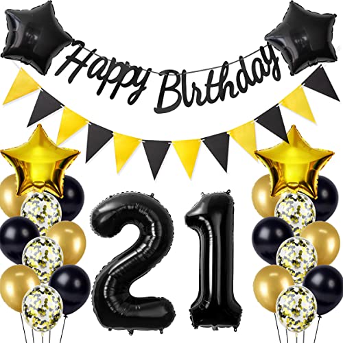 Schwarz/Gold luftballons 21.geburtstag deko für mann frauen,geburtstagsdeko 21 jahre mann frau,folienballon 21 jahre geburtstag dekoration mann happy birthday für 21 geburtstag männer mann deko(21) von Crazy-M