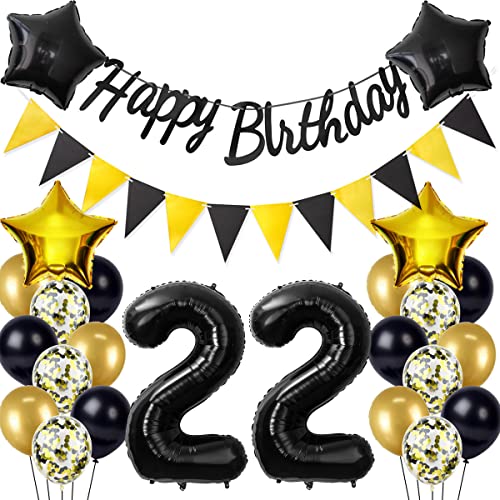 Schwarz/Gold luftballons 22.geburtstag deko für mann frauen,geburtstagsdeko 22 jahre mann frau,folienballon 22 jahre geburtstag dekoration mann happy birthday für 22 geburtstag männer mann deko(22) von Crazy-M