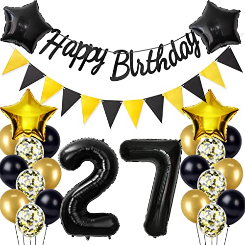 Schwarz/Gold luftballons 27.geburtstag deko für mann frauen,geburtstagsdeko 27 jahre mann frau,folienballon 27 jahre geburtstag dekoration mann happy birthday für 27 geburtstag männer mann deko(27) von Crazy-M