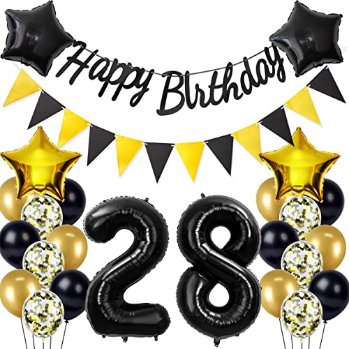 Schwarz/Gold luftballons 28.geburtstag deko für mann frauen,geburtstagsdeko 28 jahre mann frau,folienballon 28 jahre geburtstag dekoration mann happy birthday für 28 geburtstag männer mann deko(28) von Crazy-M