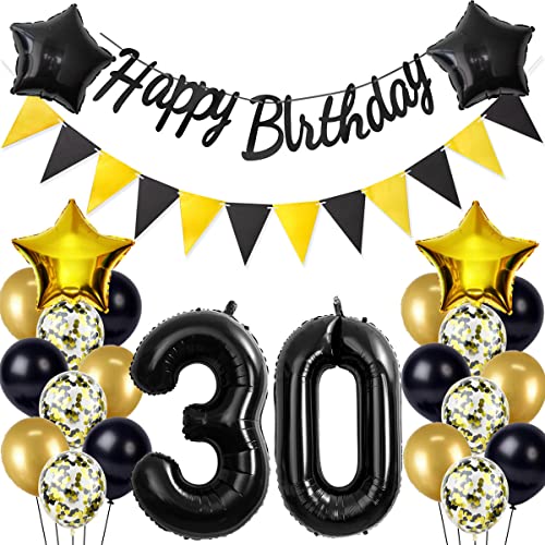 Schwarz/Gold luftballons 30.geburtstag deko für mann frauen,geburtstagsdeko 30 jahre mann frau,folienballon 30 jahre geburtstag dekoration mann happy birthday für 30 geburtstag männer mann deko(30) von Crazy-M