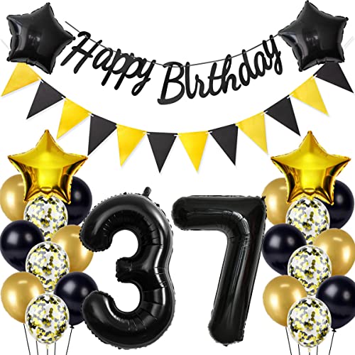 Schwarz/Gold luftballons 37.geburtstag deko für mann frauen,geburtstagsdeko 37 jahre mann frau,folienballon 37 jahre geburtstag dekoration mann happy birthday für 37 geburtstag männer mann deko(37) von Crazy-M