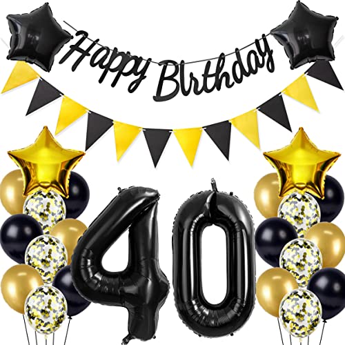 Schwarz/Gold luftballons 40.geburtstag deko für mann frauen,geburtstagsdeko 40 jahre mann frau,folienballon 40 jahre geburtstag dekoration mann happy birthday für 40 geburtstag männer mann deko(40) von Crazy-M