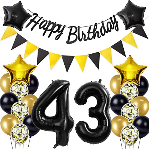 Schwarz/Gold luftballons 43.geburtstag deko für mann frauen,geburtstagsdeko 43 jahre mann frau,folienballon 43 jahre geburtstag dekoration mann happy birthday für 43 geburtstag männer mann deko(43) Schwarz/Gold luftballons 43.geburtstag deko für mann frauen,geburtstagsdeko 43 jahre mann frau,folienballon 43 jahre geburtstag dekoration mann happy birthday für 43 geburtstag männer mann deko(43) von Crazy-M