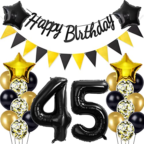 Schwarz/Gold luftballons 45.geburtstag deko für mann frauen,geburtstagsdeko 45 jahre mann frau,folienballon 45 jahre geburtstag dekoration mann happy birthday für 45 geburtstag männer mann deko(45) Schwarz/Gold luftballons 45.geburtstag deko für mann frauen,geburtstagsdeko 45 jahre mann frau,folienballon 45 jahre geburtstag dekoration mann happy birthday für 45 geburtstag männer mann deko(45) von Crazy-M