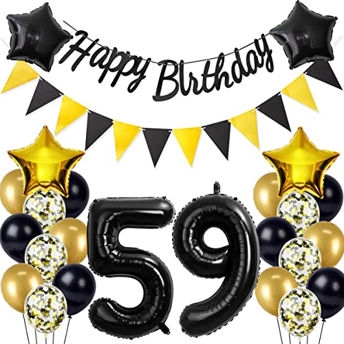 Schwarz/Gold luftballons 59.geburtstag deko für mann frauen,geburtstagsdeko 59 jahre mann frau,folienballon 59 jahre geburtstag dekoration mann happy birthday für 59 geburtstag männer mann deko(59) von Crazy-M