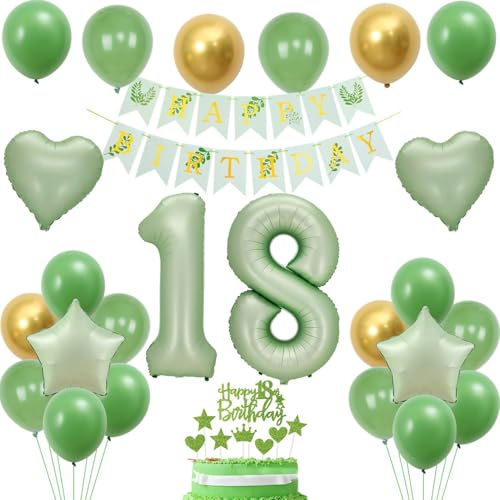 luftballon 18 Geburtstag Deko Mädchen, Geburtstagsdeko 18 jahre Mädchen ballon, Grün Gold Deko 18. Geburtstag Mädchen ballon Tortendeko 18 Geburtstag Mädchen Grün 18 Geburtstag Mädchen Dekoration von Crazy-M