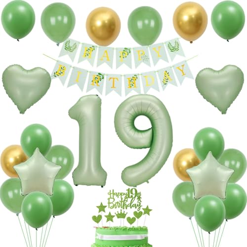 luftballon 19 Geburtstag Deko Mädchen, Geburtstagsdeko 19 jahre Mädchen ballon, Grün Gold Deko 19. Geburtstag Mädchen ballon Tortendeko 19 Geburtstag Mädchen Grün 19 Geburtstag Mädchen Dekoration von Crazy-M