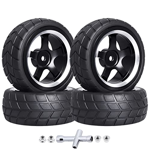 CrazyHobby Preglued OD 6,5 cm 12 mm Sechskant-Aluminiumfelgen und Gummireifen für RC 1/10 On Road Rennwagen, kompatibel mit Traxxas, HPI Tamiya HSP Redcat Drift (Farbe E) von CrazyHobby