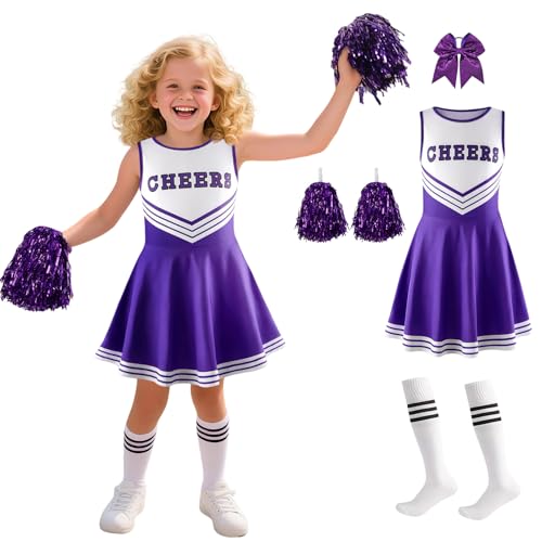 Crazycos Cheerleader Kostüm Kinder, 4PCS Cheerleadering Outfit Mädchen,Kinder Cheer Outfit für Karneval Halloween Crazycos Cheerleader Kostüm Kinder, 4PCS Cheerleadering Outfit Mädchen,Kinder Cheer Outfit für Karneval Halloween von Crazycos