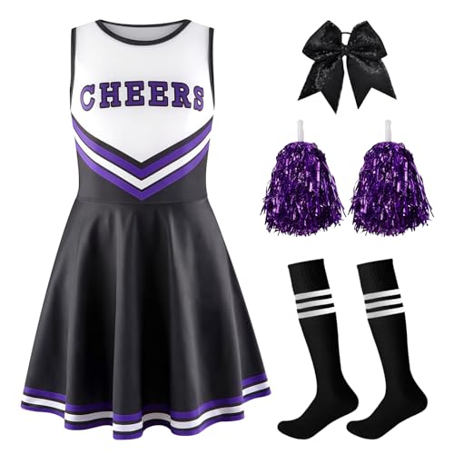 Crazycos Cheerleader Kostüm Kinder, 4PCS Cheerleadering Outfit Mädchen,Kinder Cheer Outfit für Karneval Halloween Crazycos Cheerleader Kostüm Kinder, 4PCS Cheerleadering Outfit Mädchen,Kinder Cheer Outfit für Karneval Halloween von Crazycos