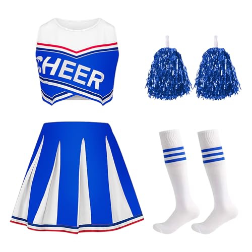 Crazycos Cheerleader Kostüm Kinder, 4PCS Cheerleadering Outfit Mädchen für Karneval Halloween, Fasching, Mottoparty Crazycos Cheerleader Kostüm Kinder, 4PCS Cheerleadering Outfit Mädchen für Karneval Halloween, Fasching, Mottoparty von Crazycos